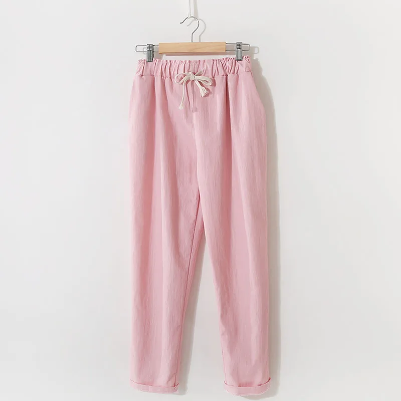 Obrix Loose Light Cotton Casual Style Female Pants Streetwear Sporty Regular Drawstring Elastic Waist Trousers For Everyday Wear