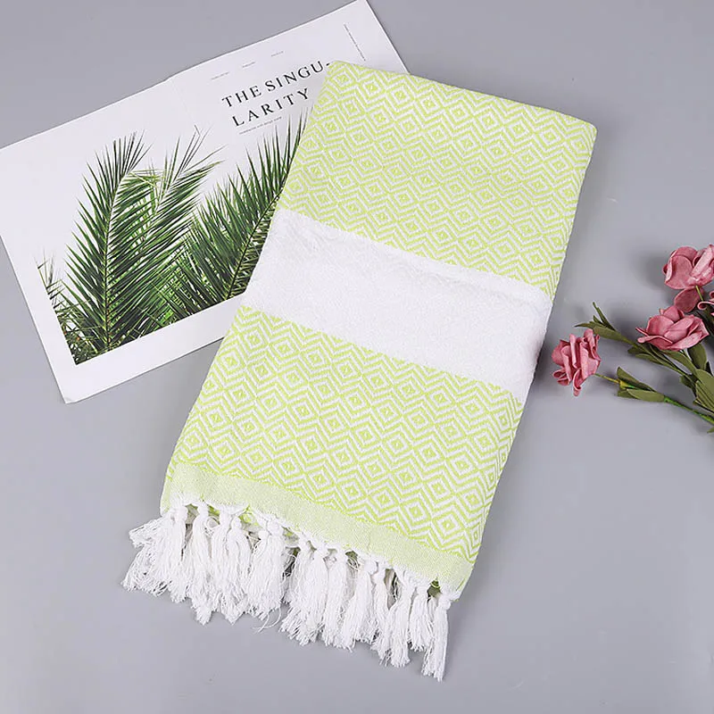 light green rhombus Турецкое Спортивное банное полотенце для сауны с кисточкой, мягкая махровая ткань, пляжное полотенце для взрослых, очень большой женский зимний шарф - Цвет: light green rhombus