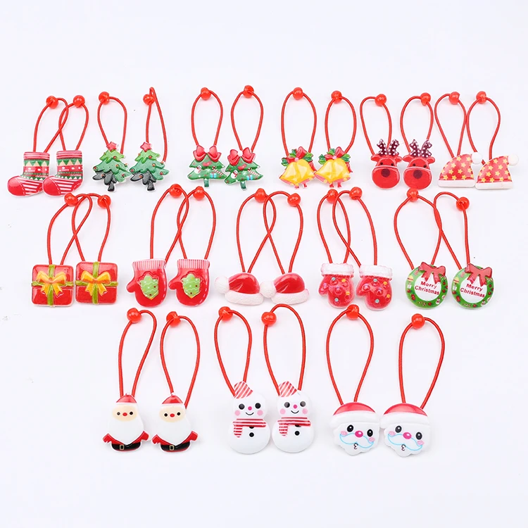 

1 Pair Children Christmas And New Year Lovely Hair Accessories Cute Cartoon Hair Elastic Bands