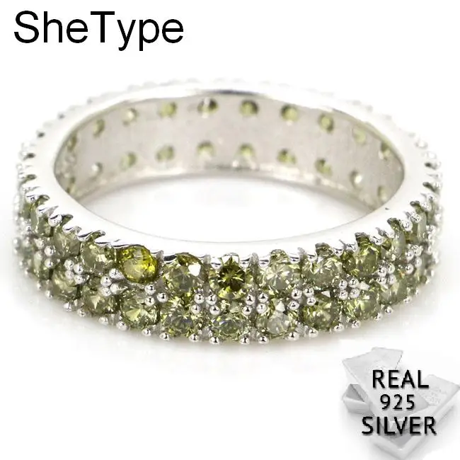 

Luxury 3.2g SheType Green Peridot Gift For Sister 925 Solid Sterling Silver Rings 22x5mm