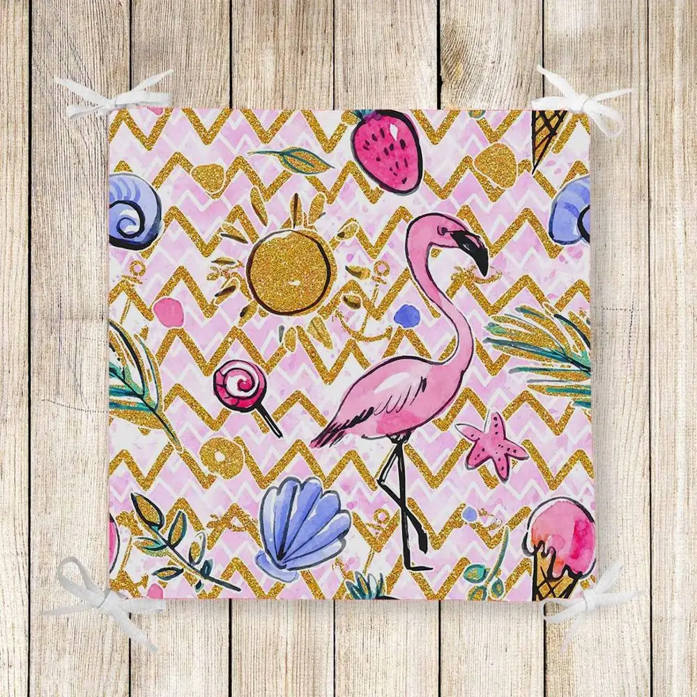 

Else Pink Flamingo Sea Shells Summer 3d Print Chair Pad Seat Cushion Soft Memory Foam Full Lenght Ties Non Slip Washable Square