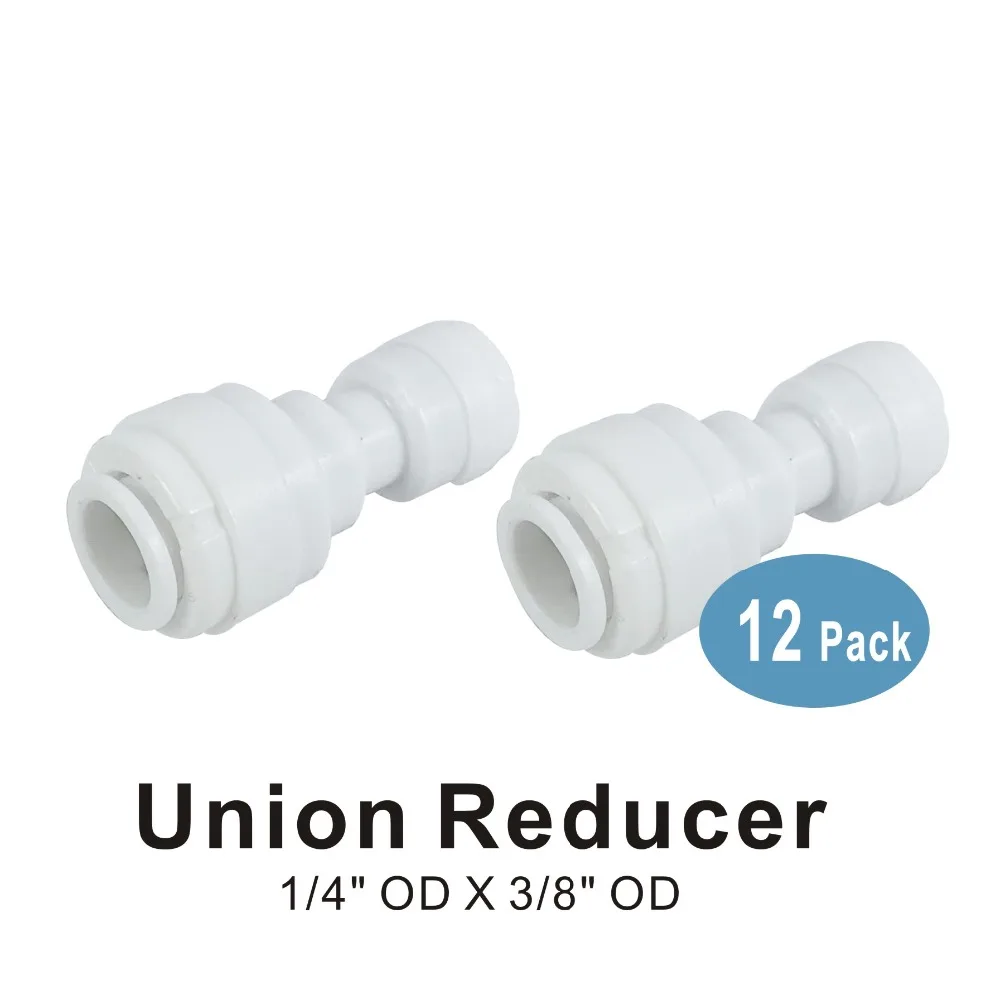 

Union Reducer 1/4" to 3/8" OD Quick Fitting Connector for Water Filters and RO Reverse Osmosis Systems -12 PACK