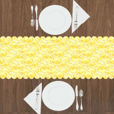 Еще желтые синие лимоны зеленые листья скатерть декор для кухни столовой свадьбы