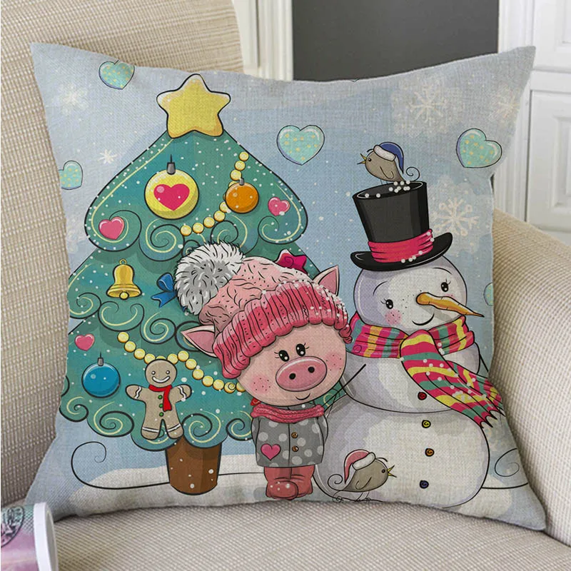 Adorable Cute Cartoon Teddy Bear Owl Snowman Christmas Decoration Cotton Linen Sofa Throw Pillow Cover Lovely Xmas Cushion | Дом и сад