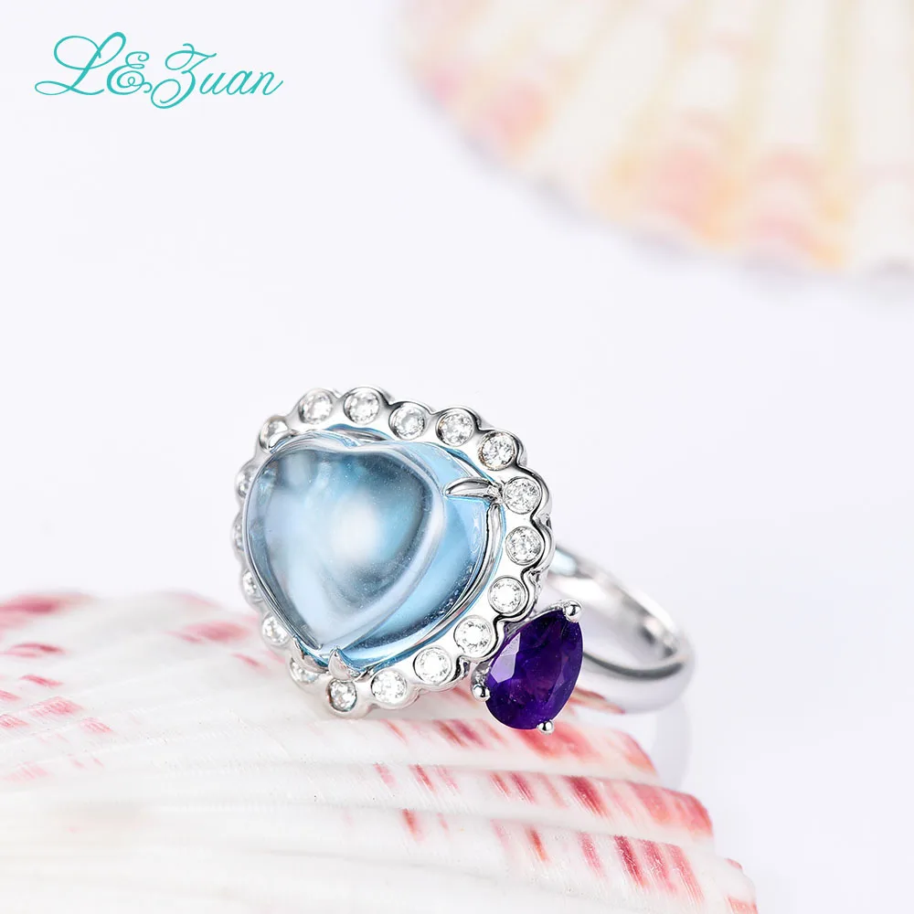 l&ampzuan noble Natural 7.24ct Topaz Blue Stone Prong Setting 925 sterling Ring Jewelry silver jewelry rings for women | Украшения и