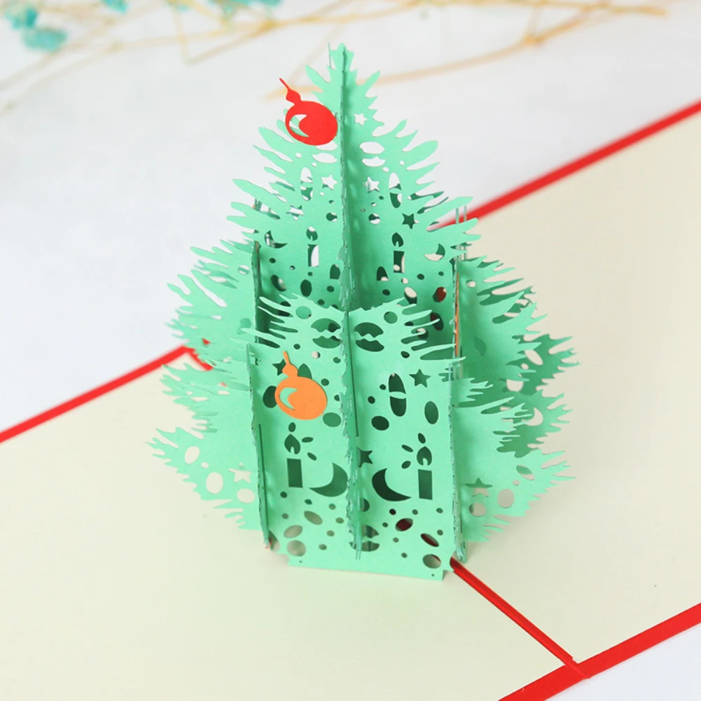 Творческий 3D ручной работы Pop Up Приглашения Рождество дерево Санта Клаус