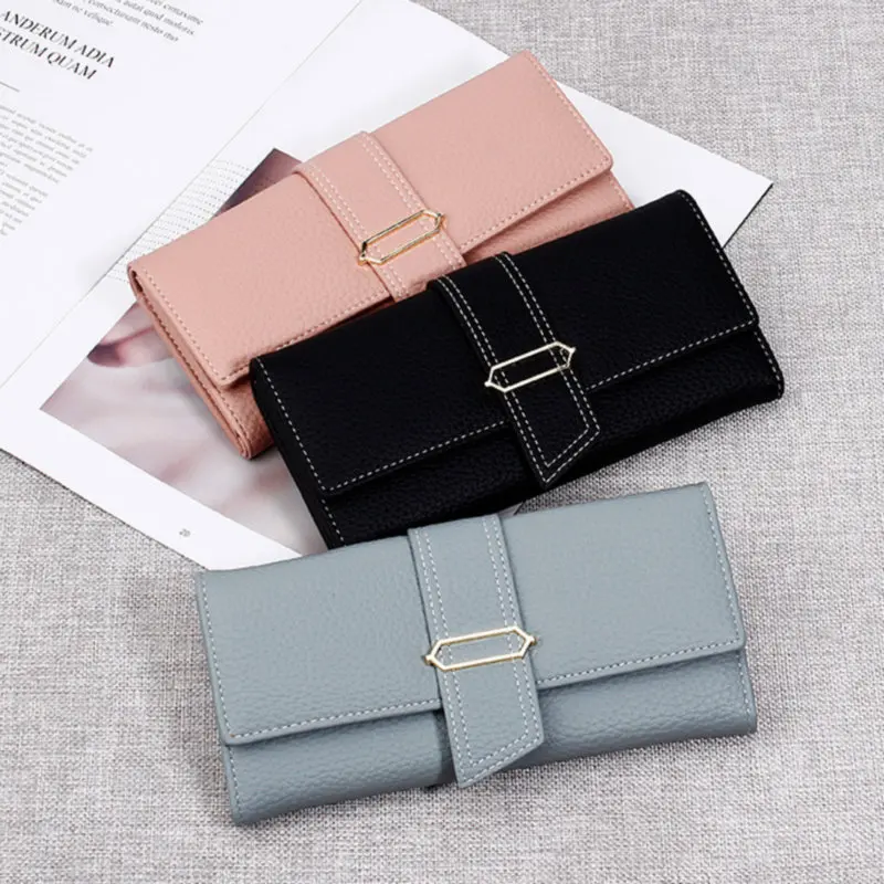 Длинный однотонный люксовый бренд женские кошельки модный замок кожаный кошелек