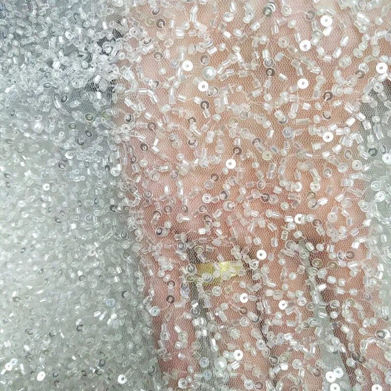 Ткань с блестками и вышивкой цвета слоновой кости для свадебных вечерних платьев