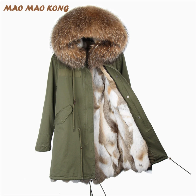 2019 Новая женская модная парка длинная Зимний жакет люкс Воротник мех енота