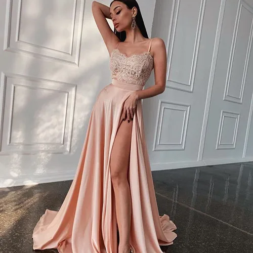 Same as Picture HONGFUYU Вечерние платья Длинные элегантное вечернее платье Abiye Gece Elbisesi Кружевное Платье De Soiree Спагетти ремни Выпускные платья с разрезом - Цвет: Same as Picture