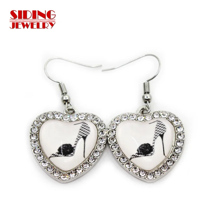 Серьги на высоком каблуке с кристаллами и сердечком 5 пара/лот 2018|Серьги-подвески|
