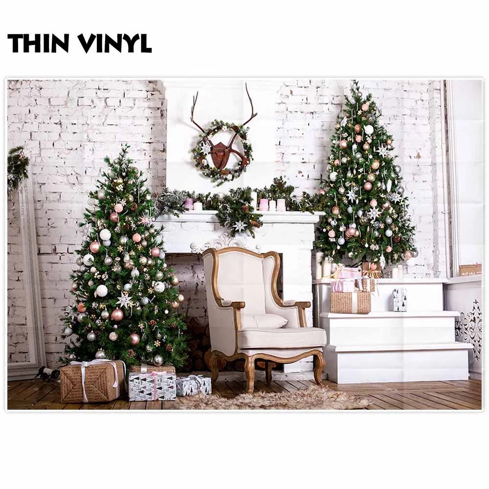 Funnytree backdrop for photo studio brick wall chair Christmas tree gift fireplace children photography background photocall | Электроника