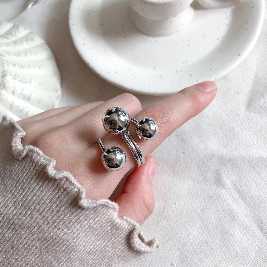 Винтажные панк три кольца шариков серебряные Chilli ювелирные изделия с ударом