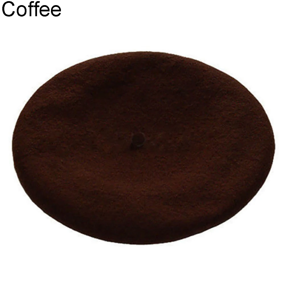 Coffee Теплый шерстяной зимний женский берет, шапка, Одноцветный Французский Берет для девушек, Классический женский берет, Прямая поставка - Цвет: Coffee