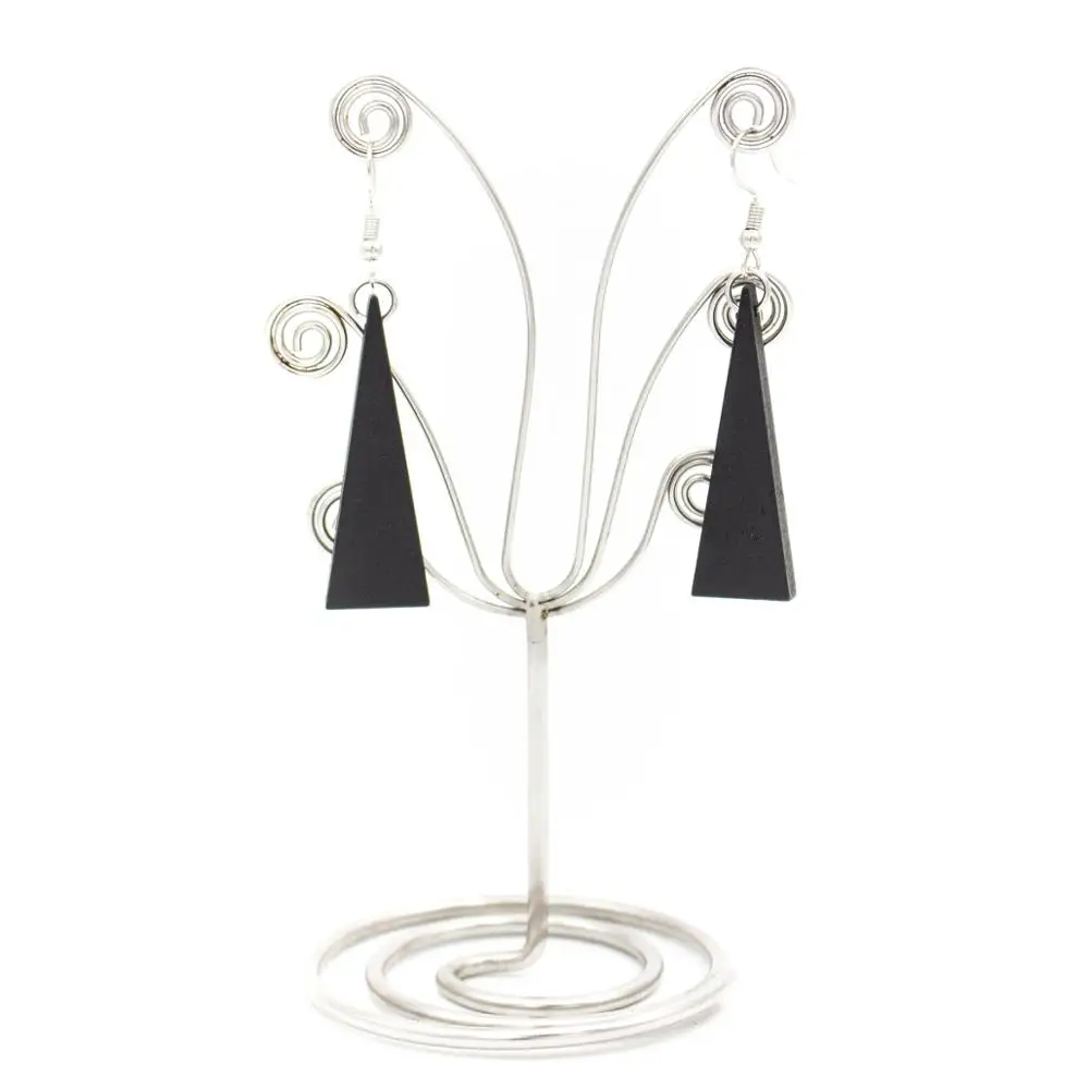 Natural cork wood Black triangle earrings Original handmade ladies earrings-ER-080 | Украшения и аксессуары