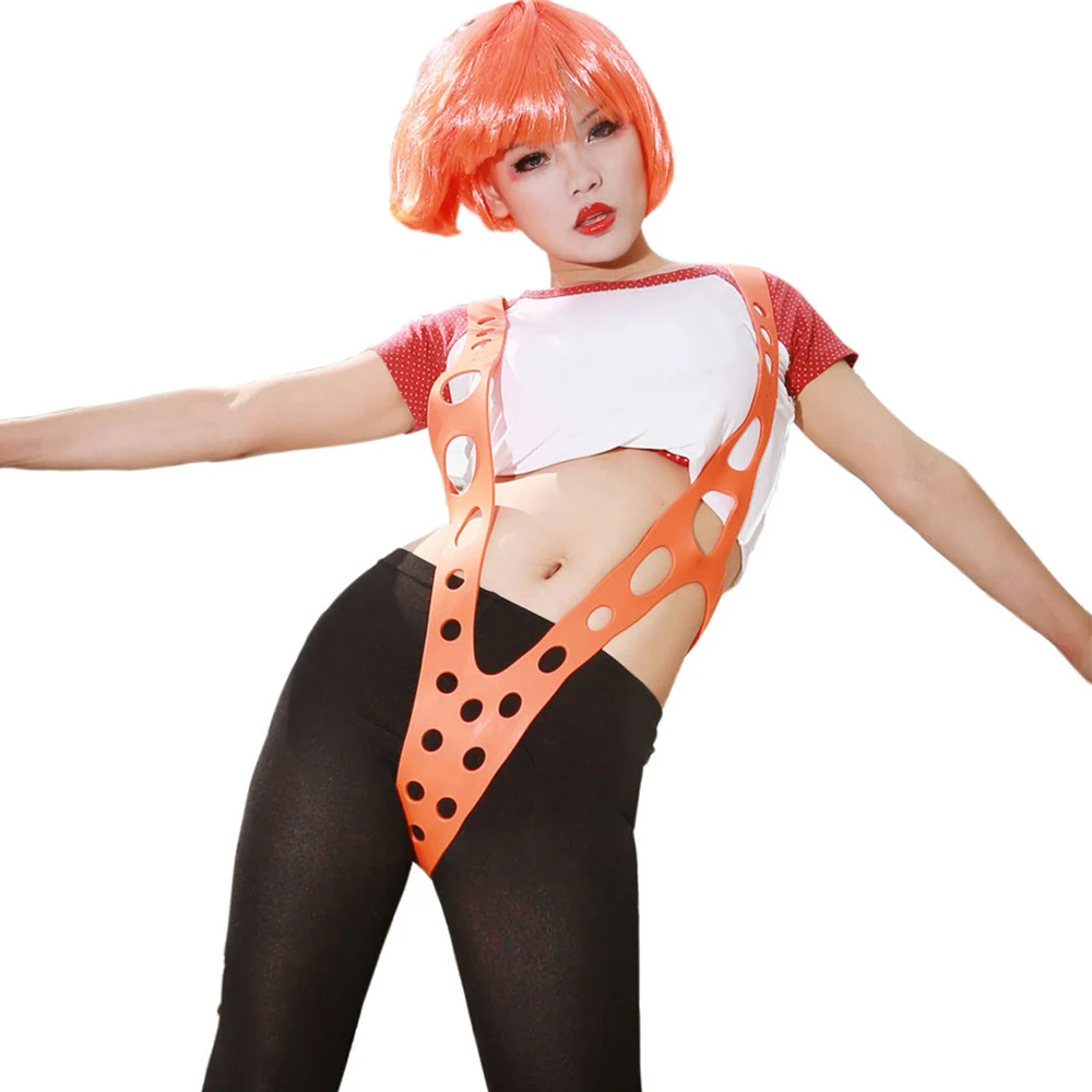 Leeloo/оранжевые подтяжки с силиконовым гелем для костюмированной вечеринки из фильма; реквизит для Хэллоуина; вечерние подтяжки на бретельках для женщин