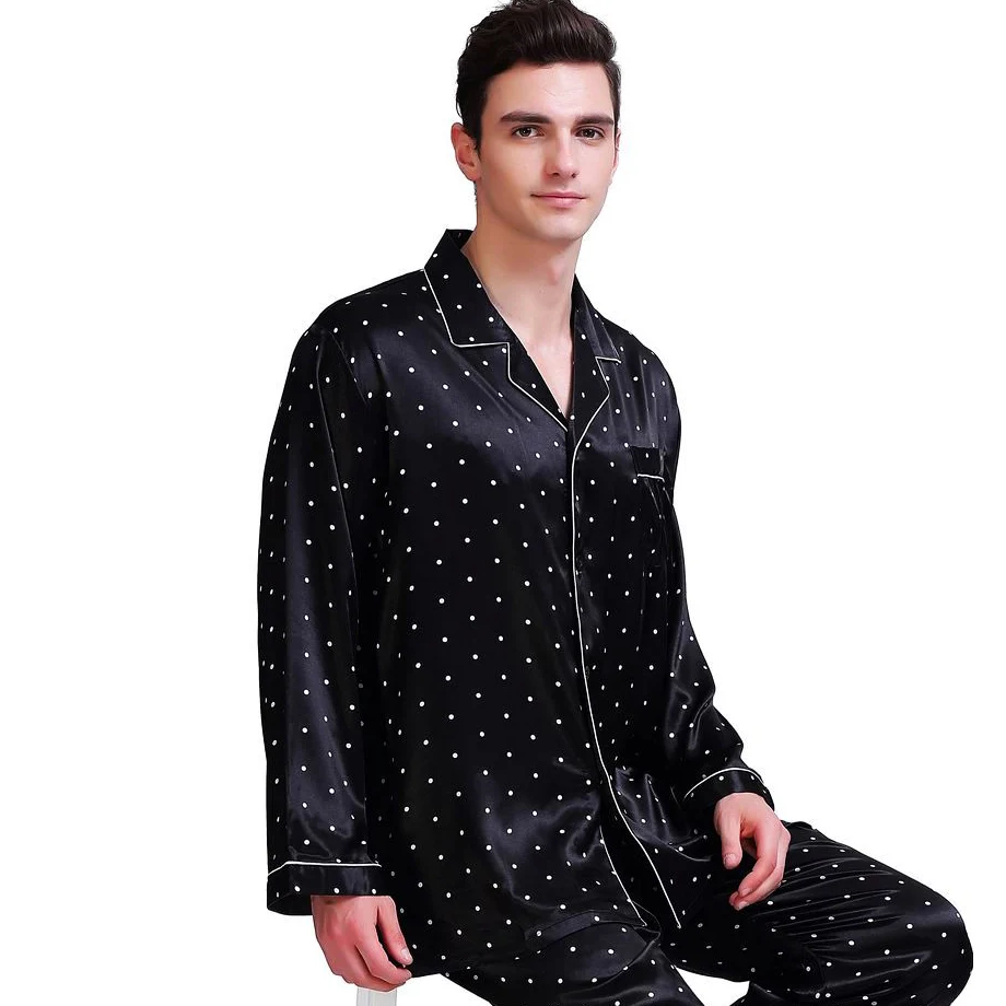 Мужской Шелковый Атласный пижамный комплект PJS Пижама для отдыха США S M L XL XXL 3XL
