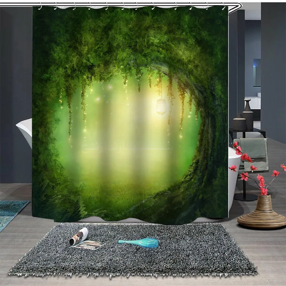 

Custom Made Shower Curtain Bathroom Curtain Partition 1.5 x 1.8m 1.8 x 1.8m 1.8 x 2m Tree Hole Green