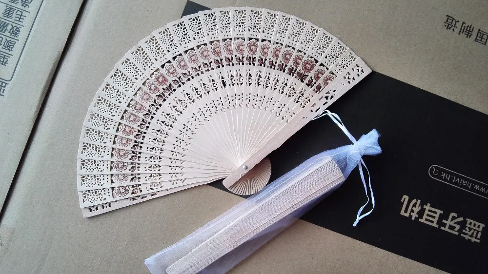 

Free Shipping 50pcs/lot sunflower design fragrance wood fan Chinese hand fan for wedding favor gift with with Gift bag