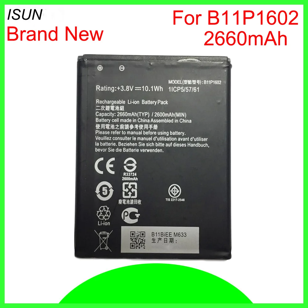 Сменный литий ионный аккумулятор ISUNOO 2660 мАч B11P1602 для телефона Asus Zenfone Go 5 &quotZB500KL