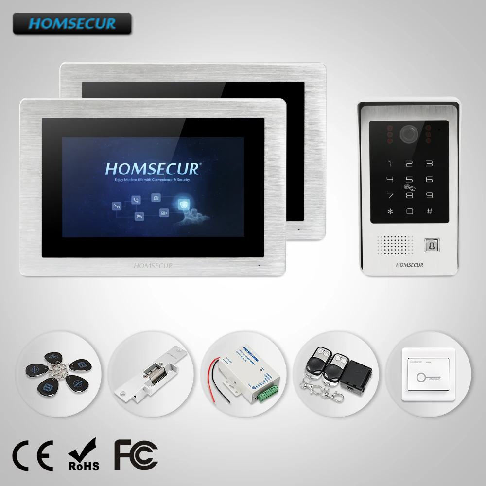 HOMSECUR 7 &quotВидеодомофон Система Электрический Замок Удар в Комплекте 800TVLine Широкий