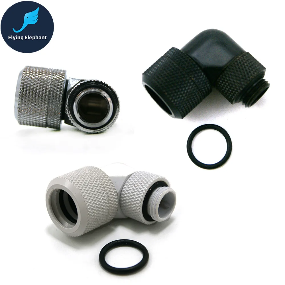 HDC под углом 90 градусов OD14mm Твердые трубки Компрессионный фитинг G1/4 черный/серебристый/белый/золотой