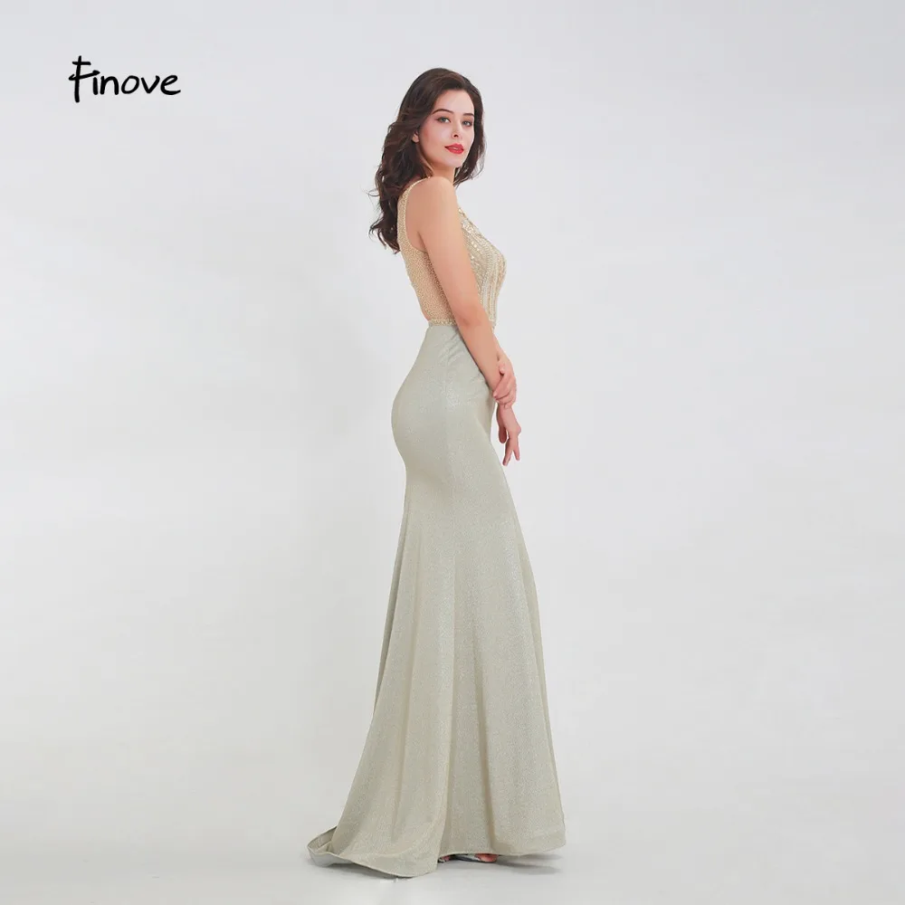 Finove Prom Dress 2020 Long New Reflective Sexy V Neck Beading Crystal See Through Back In Womenɽresses vestido de fiesta | Свадьбы и
