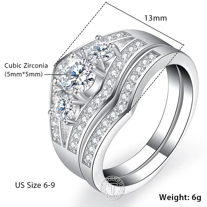 Davieslee леди женщин кольцо набор микро проложили cz 3 камень White Gold Filled GF Круглый