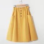 Obrix Casual Style Female Formal A-Line Skirt Pleated Pockets Buttons High Waist Streetwear Everyday Skirt For Work