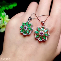 kjjeaxcmy fine jewelry 925 sterling silver inlaid natural gemstone emerald lady pendant necklace support detection new