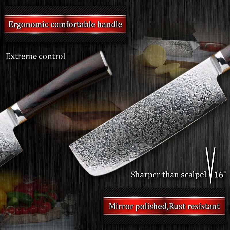 GRANDSHARP Usuba ножи накири японской дамасской Сталь vg10 Кливер дамасский поварской нож Пособия по кулинарии инструменты измельчения нож для овощей