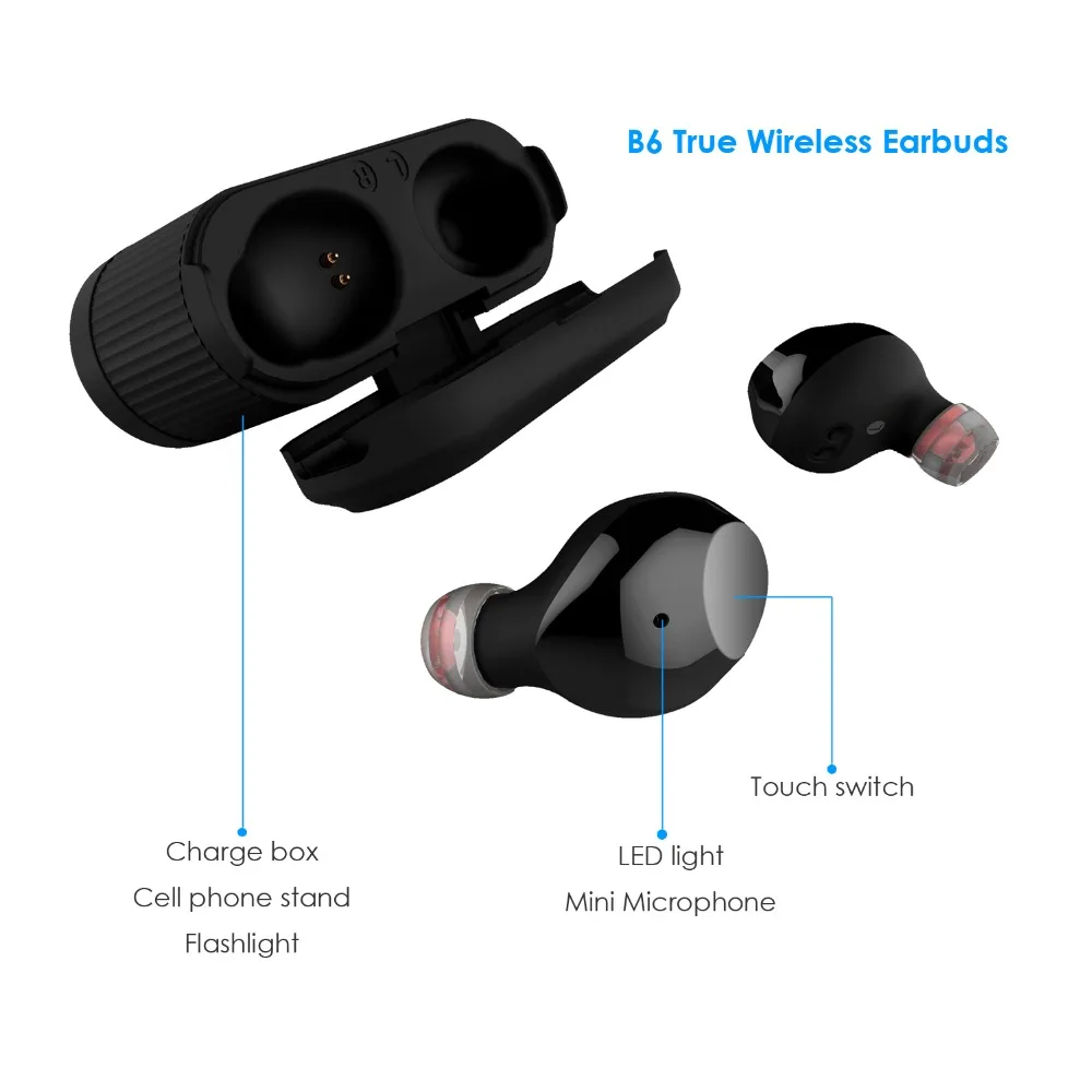 WALLYTECH B6 True беспроводные наушники Bluetooth V5.0 TWS с сенсорным выключателем и 2 в 1