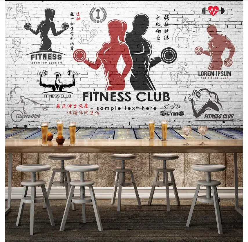Custom Mural Wallpaper Gym mural Retro Vintage Body Building Background Wall paper 3d photo living room decoration | Обустройство