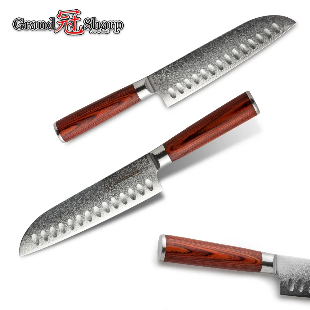 7 дюймовый нож сантоку GRANDSHARP из дамасской стали 67 слоев японская зеркальная сталь