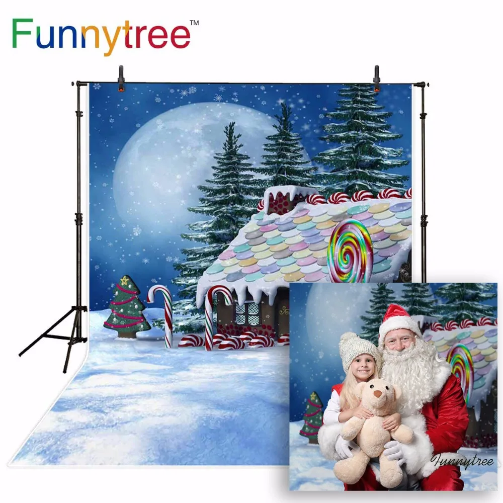 Фото Фотофон Funnytree с конфетами и пряничным домиком сказочный Рождественский фон для