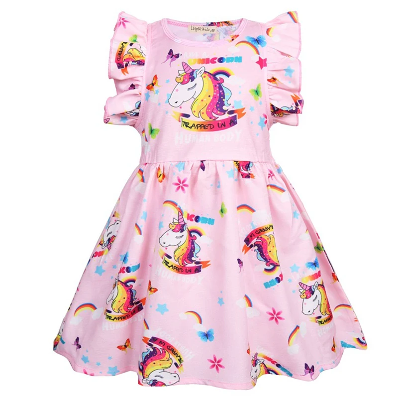 Платье с радужным единорогом для девочек платье малышей рисунком облака без