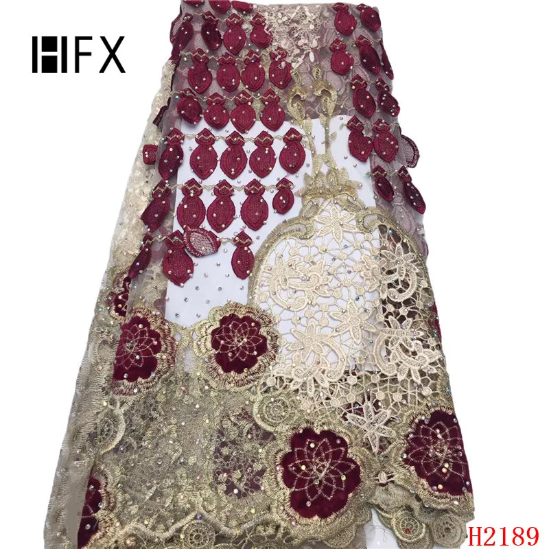 

HFX Nigerian African Lace Fabrics Navy Blue/Gold High Quality Rhinestones Mesh Lace Fabric 2019 French Net Lace Fabric X2189