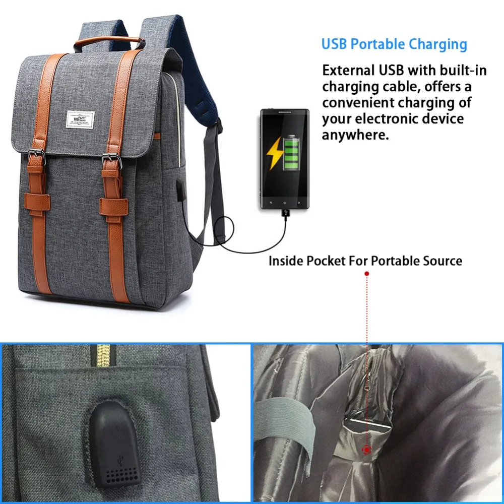 15 дюймовый рюкзак для ноутбука мужской модный нейлоновая сумка usb зарядки