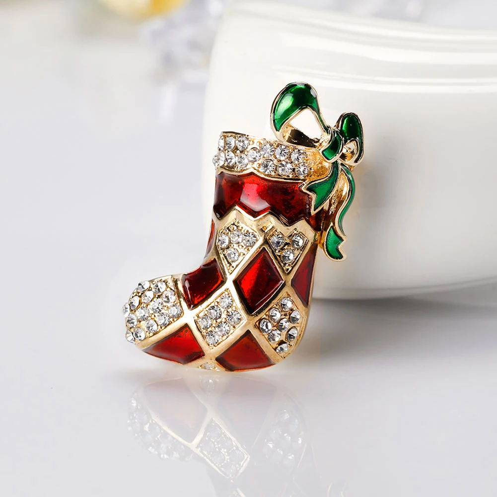 Shiny Rhinestone Enamel Christmas Stocking Party Brooch Pin Family Xmas Gift | Украшения и аксессуары