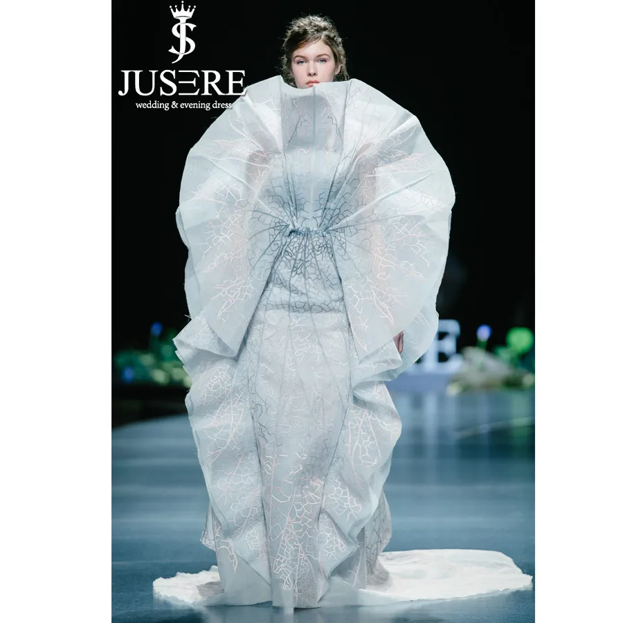 JUSERE 2019 SS модное шоу светло голубое длинное вечернее платье с вышивкой Иллюзия