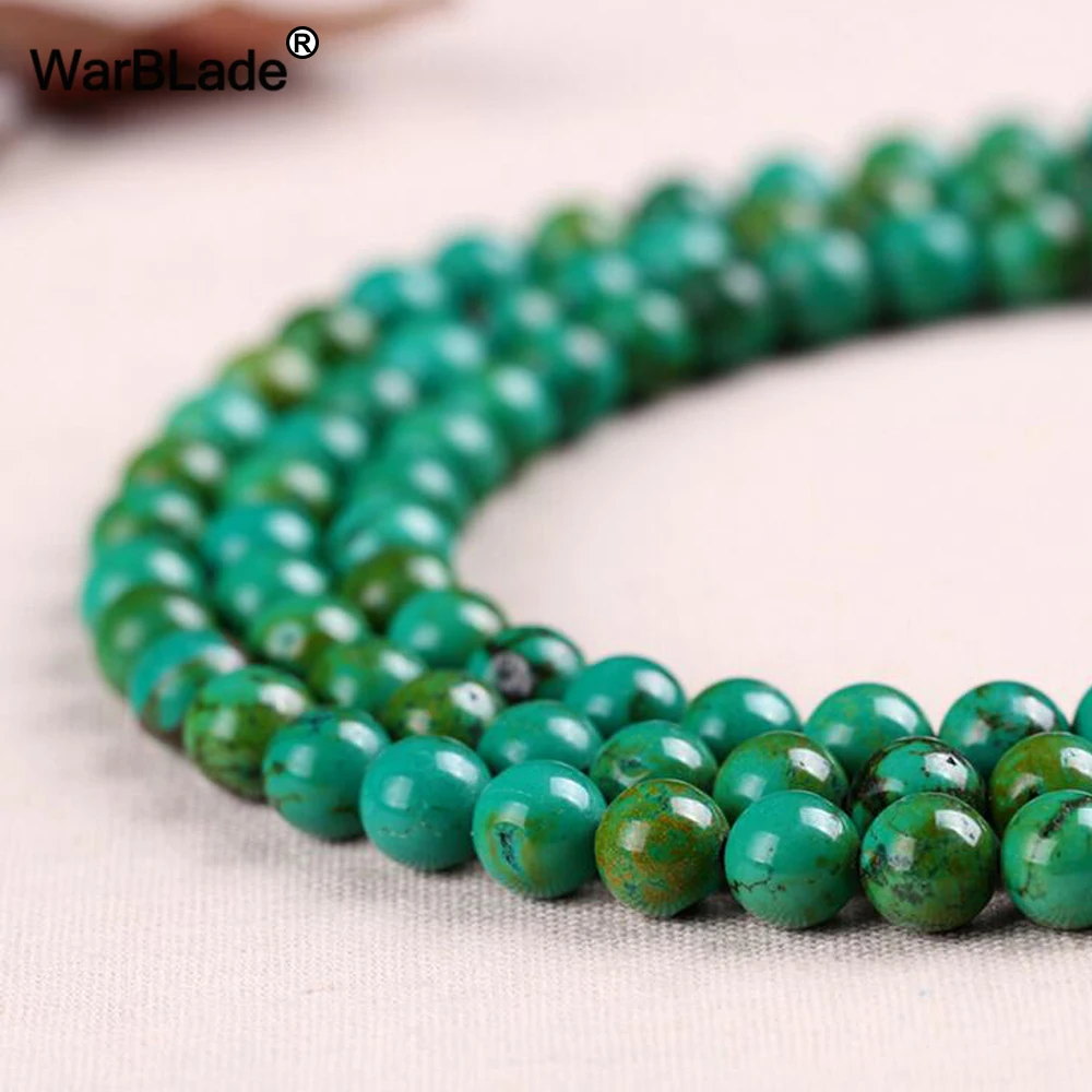 WarBLade Natural Stone Green Turquoise Beads Blue Round Loose 4mm 6mm 8mm 10mm 12MM For DIY Bracelet Jewelry Making | Украшения и