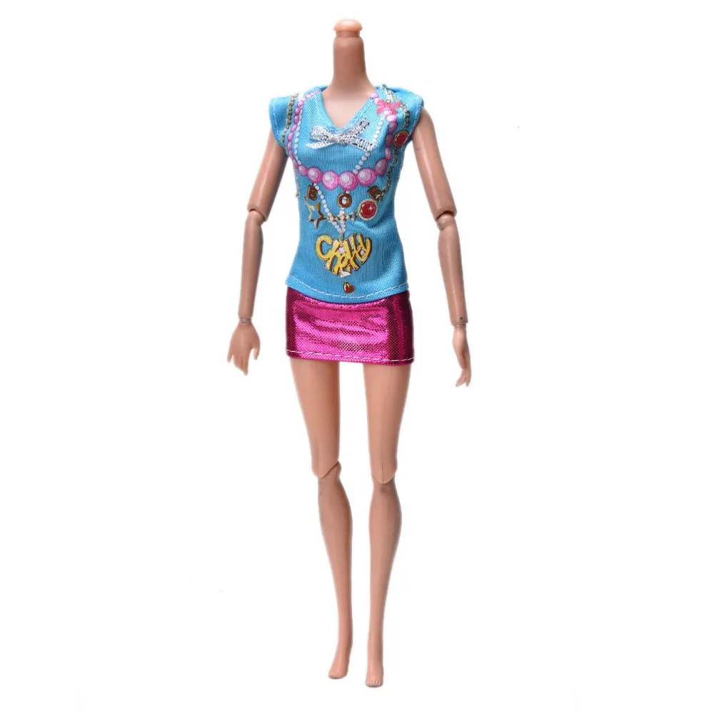 TOYZHIJIA 1 шт. ожерелье с синей и розой короткое платье принтом для Барби Летняя