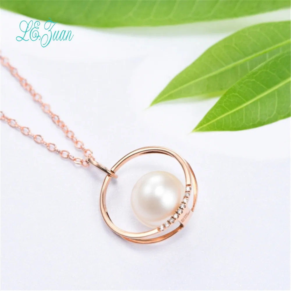 L &amp zuan 18K розовое золото Подвески ожерелье для женщин 0.018CT алмаз натуральный