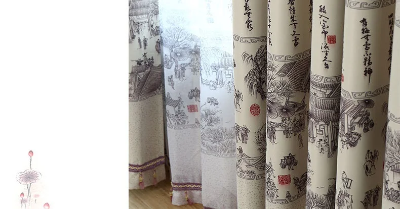 Qingming Shanghe, китайские затемненные занавески на окно с чернильной краской для гостиной, занавески для спальни, занавески для Кабинета