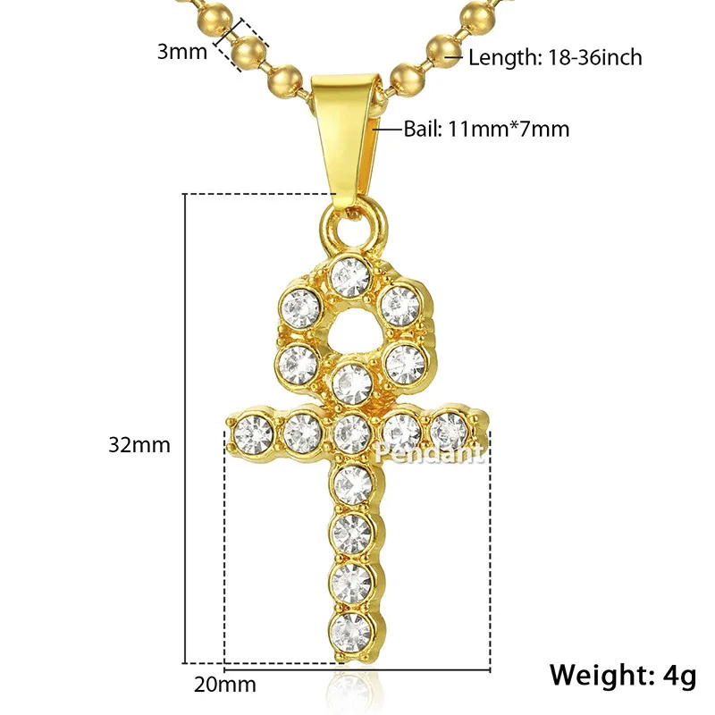 Davieslee Iced Out Ankh Key Cross подвеска ожерелье Женская цепочка проложенная стразами