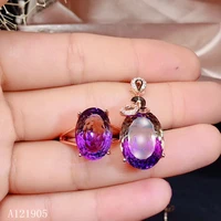 kjjeaxcmy boutique jewelry 925 sterling silver inlaid amethyst gemstone female luxury pendant necklace ring set