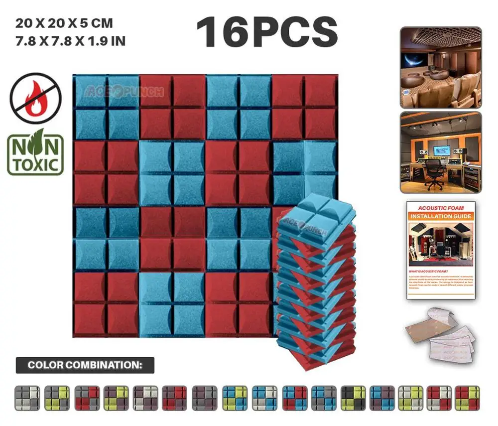 Blue and Red Arrowzoom 16 шт. в упаковке цветовая комбинация 7," x 7,8" x 1," полусфера Сетки Плитка Звукопоглощающая Панель акустическая обработка пены - Цвет: Blue and Red