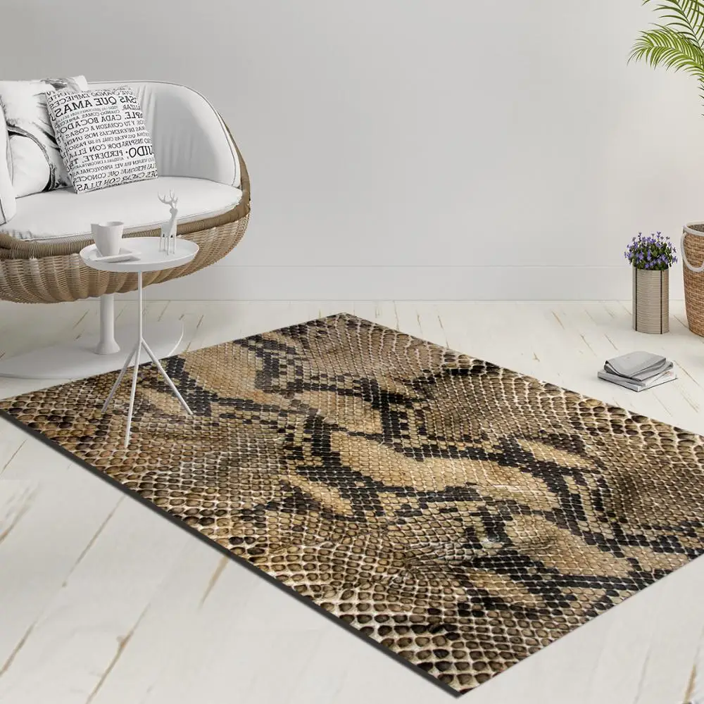 

Else Black Brown Vintage Snake Skin Decorative 3d Print Anti Slip Kilim Washable Decorative Kilim Rug Modern Carpet