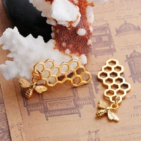 8seasons zinc based alloy 3d pendants honeycomb gold color bee carved hollow diy jewelry findings 46mm1 68 x 16mm 10 pcs