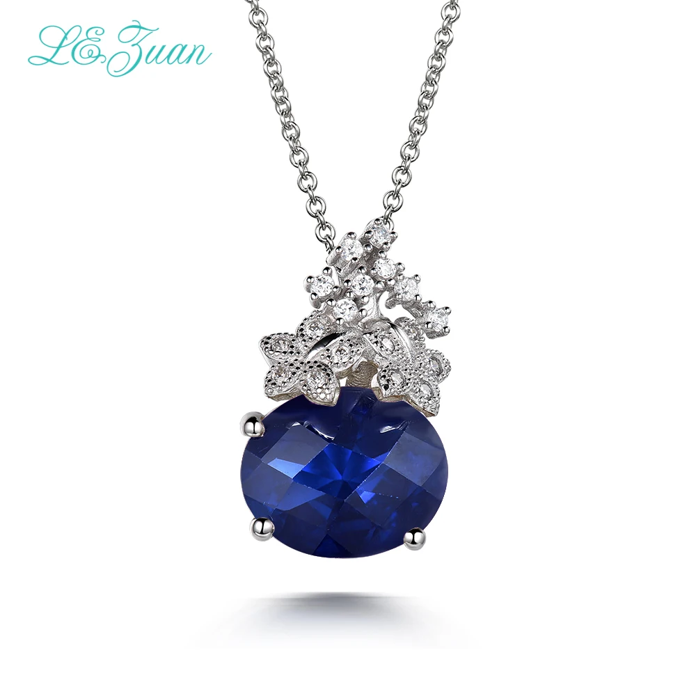 L & Цзуань Серебро 925 сапфир Для женщин Подвески классический 4.67ct синие камни